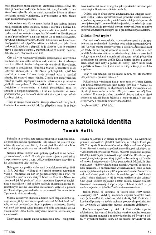 Postmoderna a katolick identita, s. 19