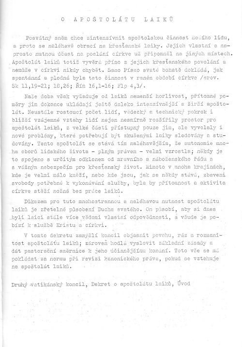O apoštolátu laiků (Apostolicam actuositatem 1), s. 1 O apoštolátu laiků (Apostolicam actuositatem 1), s. 1