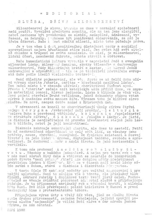 EDITORIAL – Služba, dříve milosrdenství, s. 2 EDITORIAL – Služba, dříve milosrdenství, s. 2
