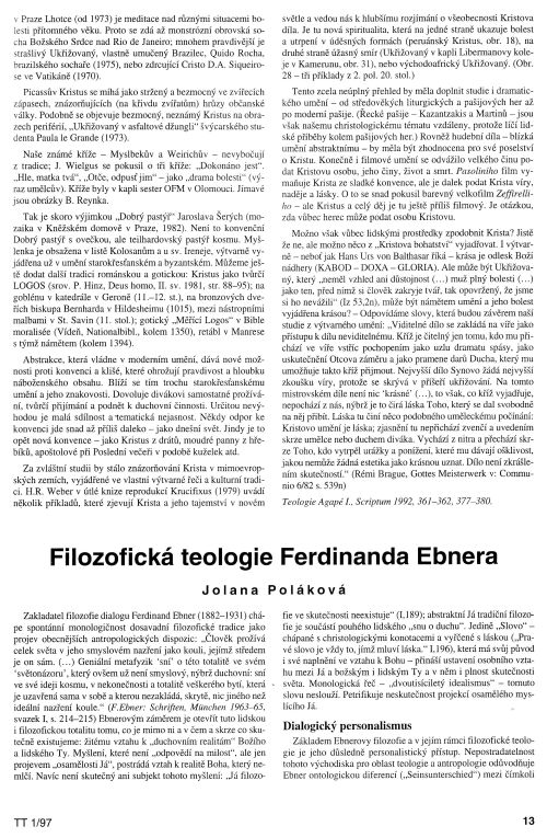 Filozofick teologie F. Ebnera, s. 13