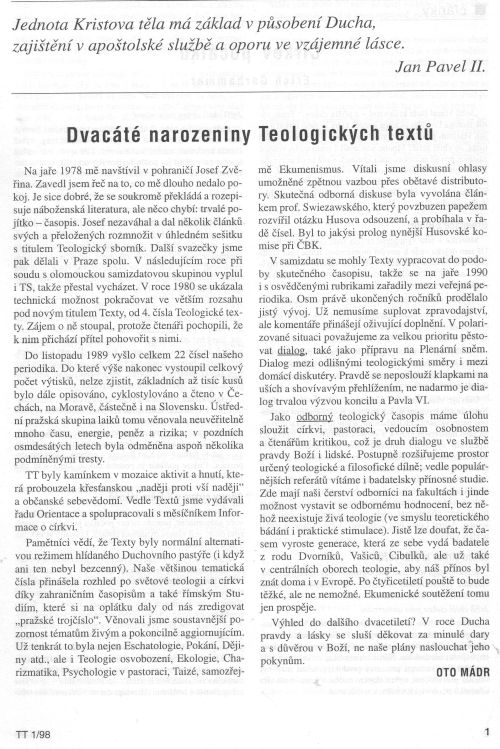 Dvact narozeniny Teologickch text, s. 1