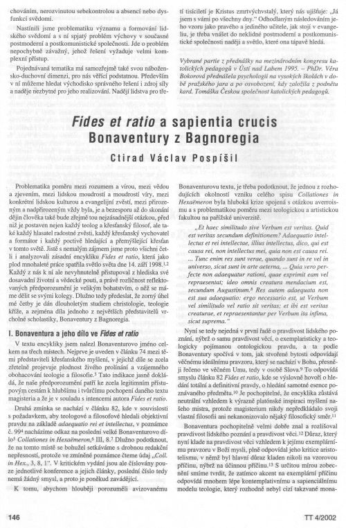 Fides et ratio a sapientia crucis Bonaventury, s. 146
