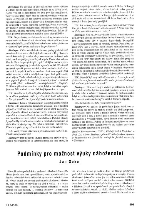 Podmnky pro monost vuky nboenstv, s. 191